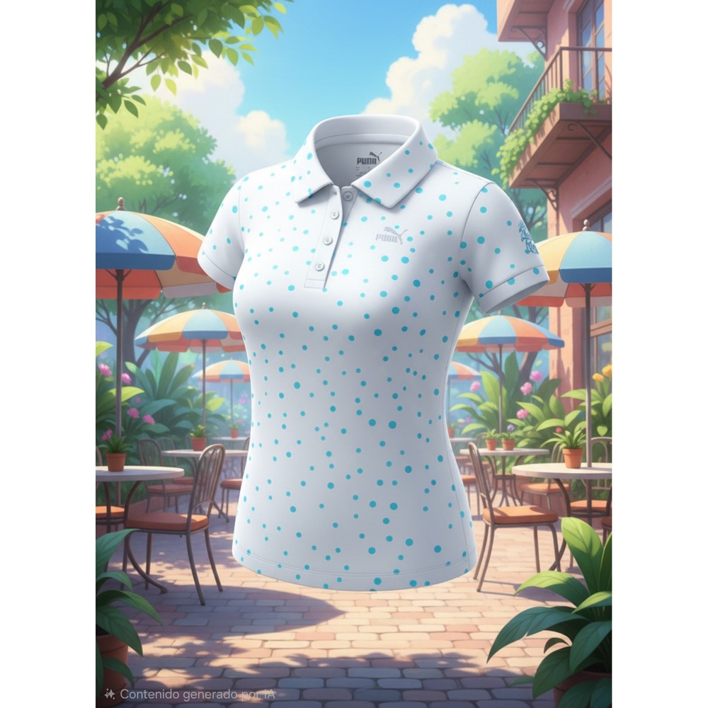 Puma Golf Womens White Teal Polka Dot Polo Shirt Palm Royale Country Club Size M